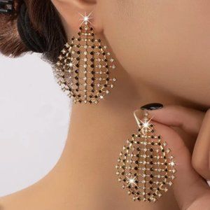 14k Gold Plated Rhinestone Drop Earrings